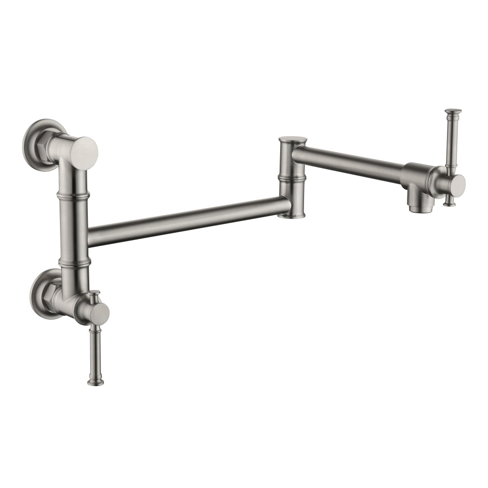 Wall mounted Pot Filler Faucet, Modern Brass Pot Filler Two-Attachment Wall Mount Folding Kitchen Pot Filler Swing Arm