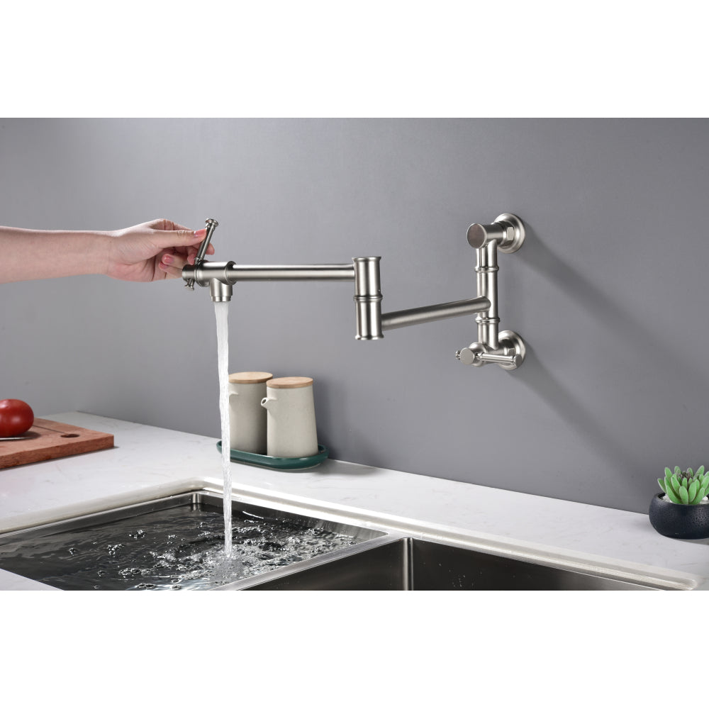 Wall mounted Pot Filler Faucet, Modern Brass Pot Filler Two-Attachment Wall Mount Folding Kitchen Pot Filler Swing Arm