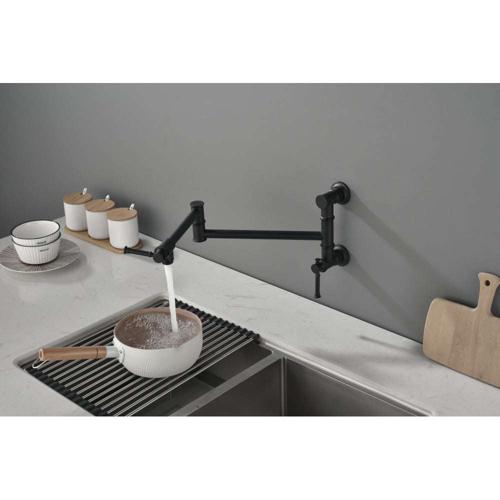 Wall mounted Pot Filler Faucet, Modern Brass Pot Filler Two-Attachment Wall Mount Folding Kitchen Pot Filler Swing Arm