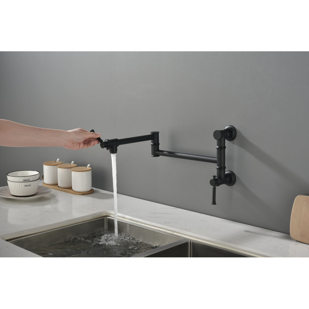 Wall mounted Pot Filler Faucet, Modern Brass Pot Filler Two-Attachment Wall Mount Folding Kitchen Pot Filler Swing Arm