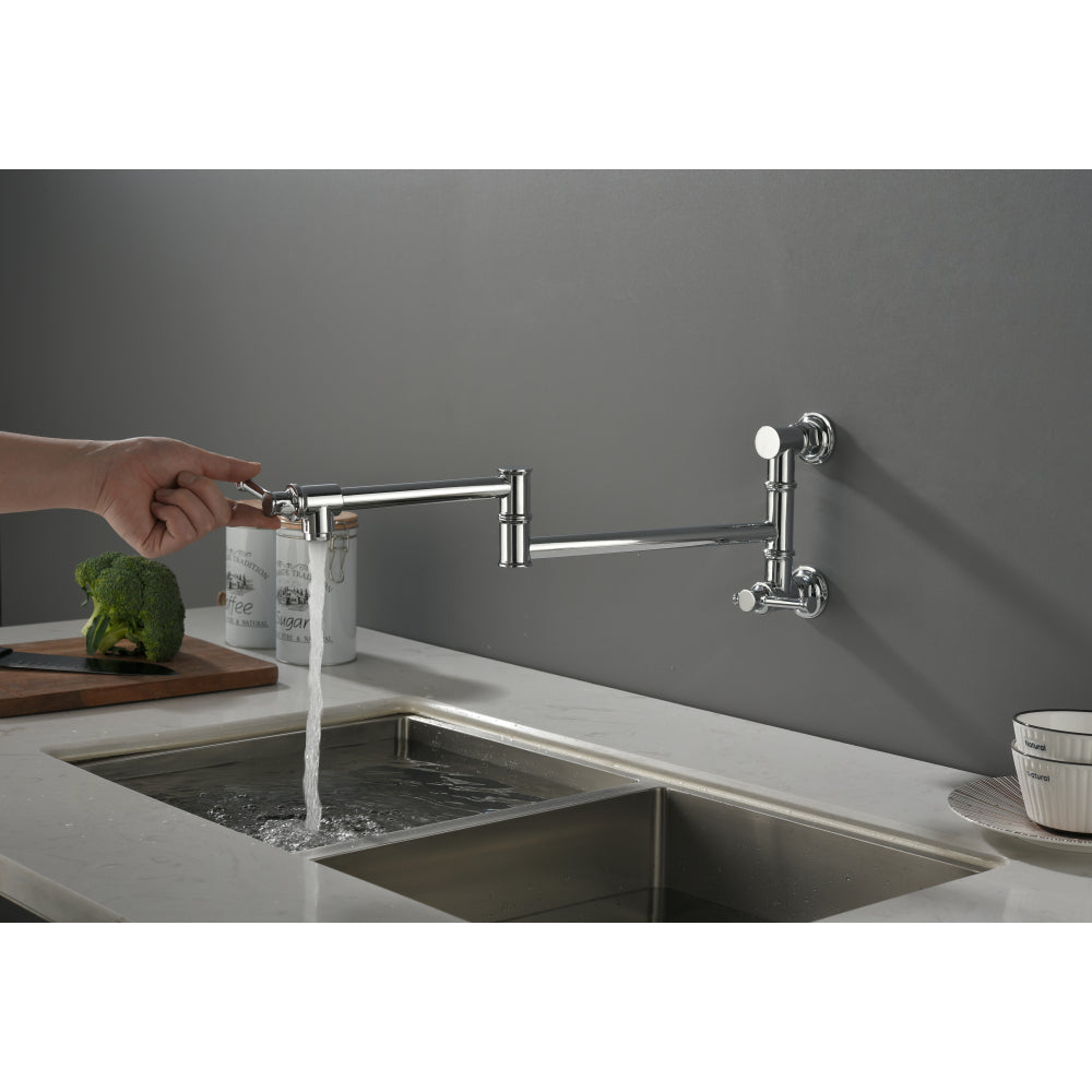 Wall mounted Pot Filler Faucet, Modern Brass Pot Filler Two-Attachment Wall Mount Folding Kitchen Pot Filler Swing Arm