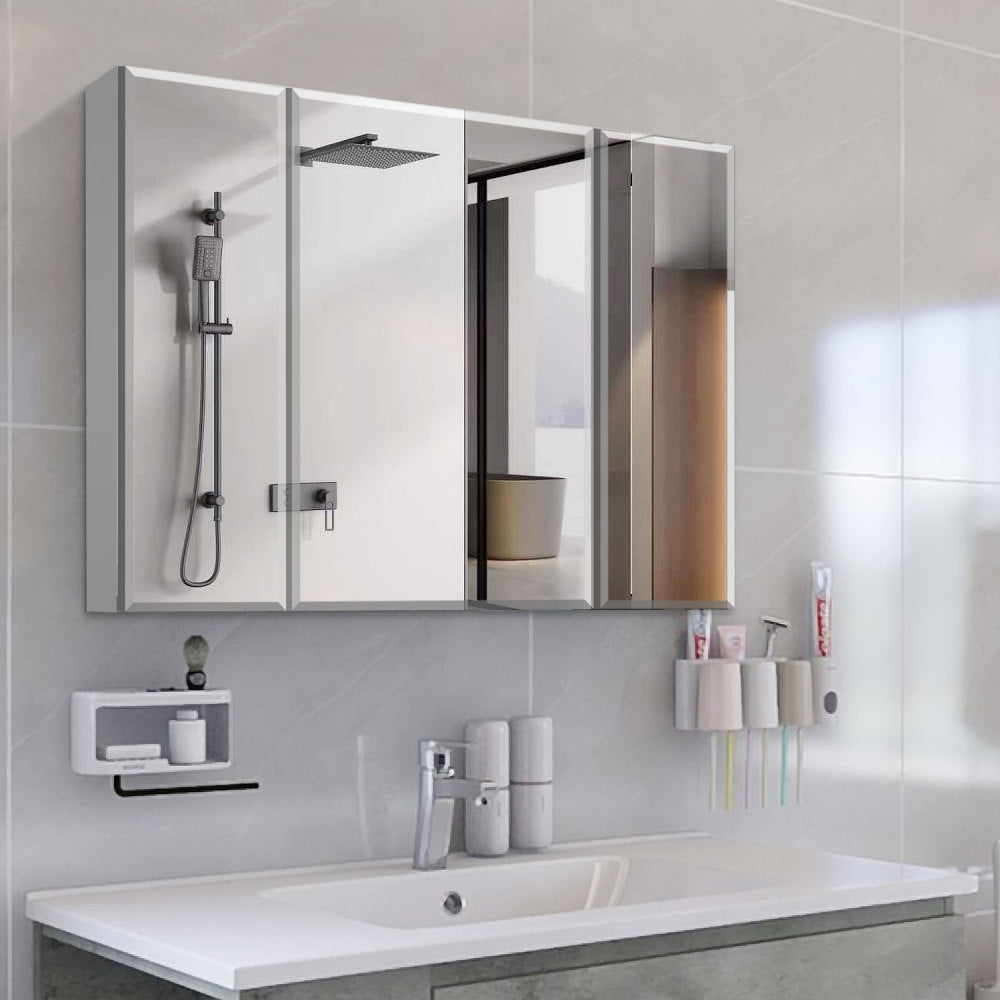 36x26 inch Aluminum Bathroom Medicine Cabinet Adjustable Glass Shelves Waterproof and Rust-Resist Recess or Surface Mount Installation