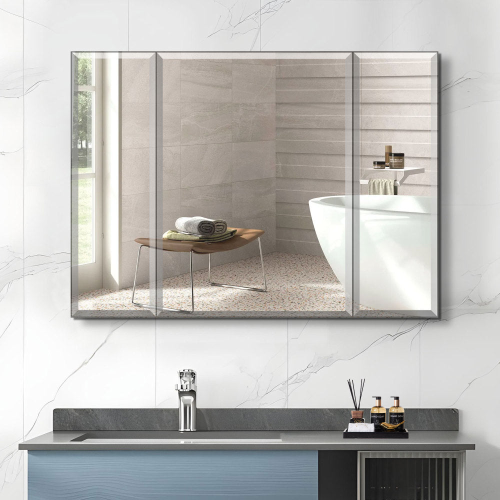 36x26 inch Aluminum Bathroom Medicine Cabinet Adjustable Glass Shelves Waterproof and Rust-Resist Recess or Surface Mount Installation
