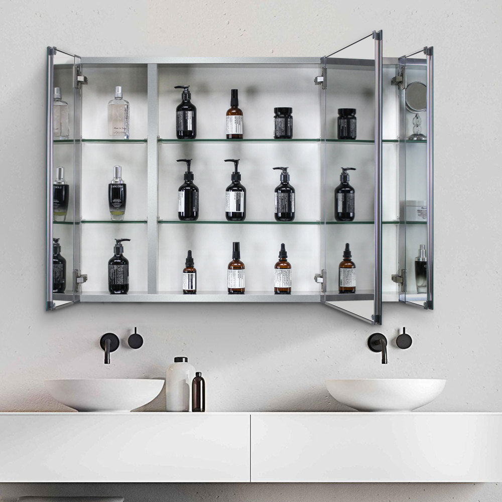 36x26 inch Aluminum Bathroom Medicine Cabinet Adjustable Glass Shelves Waterproof and Rust-Resist Recess or Surface Mount Installation