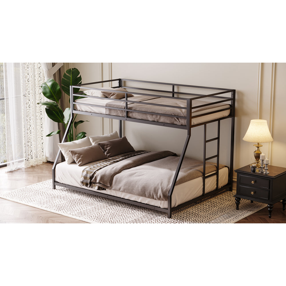 Metal Bunk Bed Twin Over Full Size with Removable Stairs, Heavy Duty Sturdy Frame for Teen & Adults, Teens, No Box Spring Needed, Black