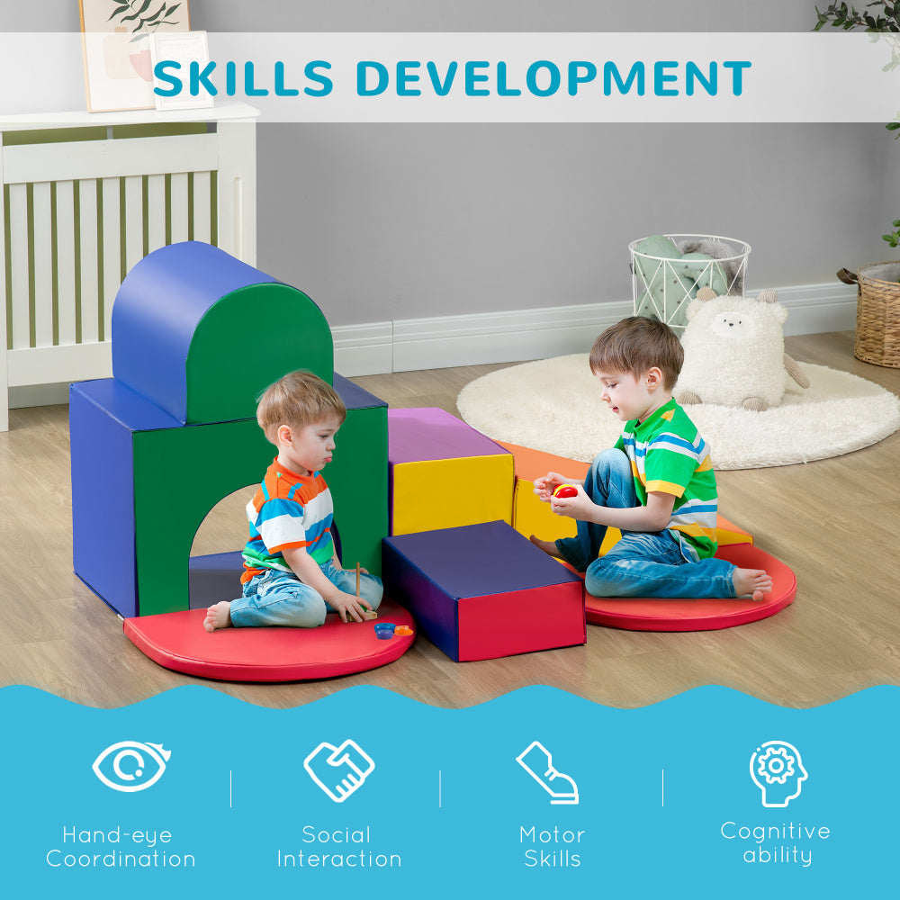 Qaba 7-Piece Baby Soft Play Equipment, Toddler Climber for Creativity and Shape Discovery, with Easy-to-Clean Surface, Climbing Toy for Toddlers, Multicolored