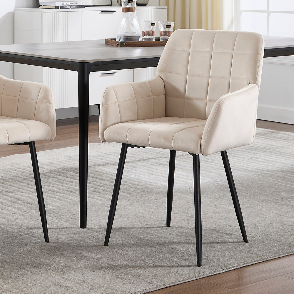 Dining Chairs Set of 2, Upholstered Kitchen Chairs with Comfortable Seat, velvet Dining Chairs with Armrests, Easy to Assemble and Clean, for Dining Room, Kitchen, Living Room,Black