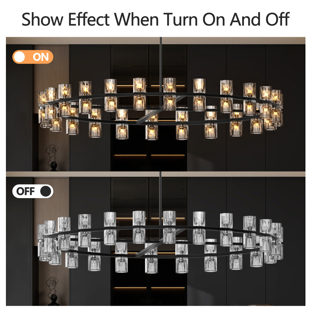 (L005030-D48-P48B/W1340P310779)48 Inches Luxury Chandeliers Crystal Living Room Decorative Lights Simple Modern Dining Room LED Lighting,for Home Decor (Bulbs Included) Black