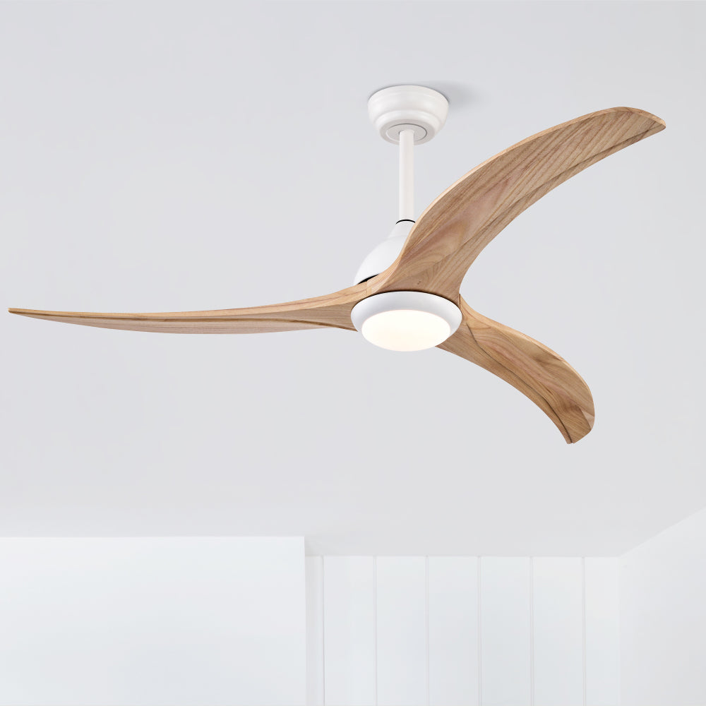 (Same SKU W1592P176976) 52" Ceiling Fan, Solid Wood Blades Ceiling Fan With Light with Remote Control, Noiseless Reversible Motor, 6 Speed ,3 Color ,for Patio Living Room, Bedroom,Indoor.(Matte White)