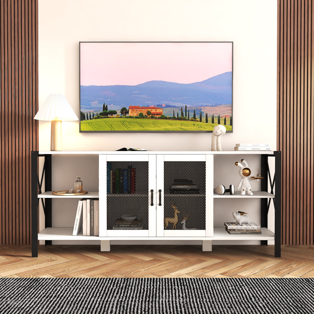 Modern Black TV Stand, 20 Colors LED TV Stand w/Remote Control Lights