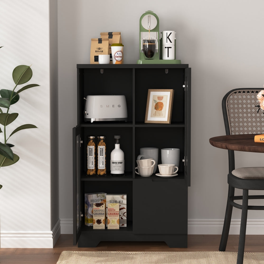 MDF painted Cabinet with Glass Doors and drawer, open storage space, Black ,Bedroom, Living room