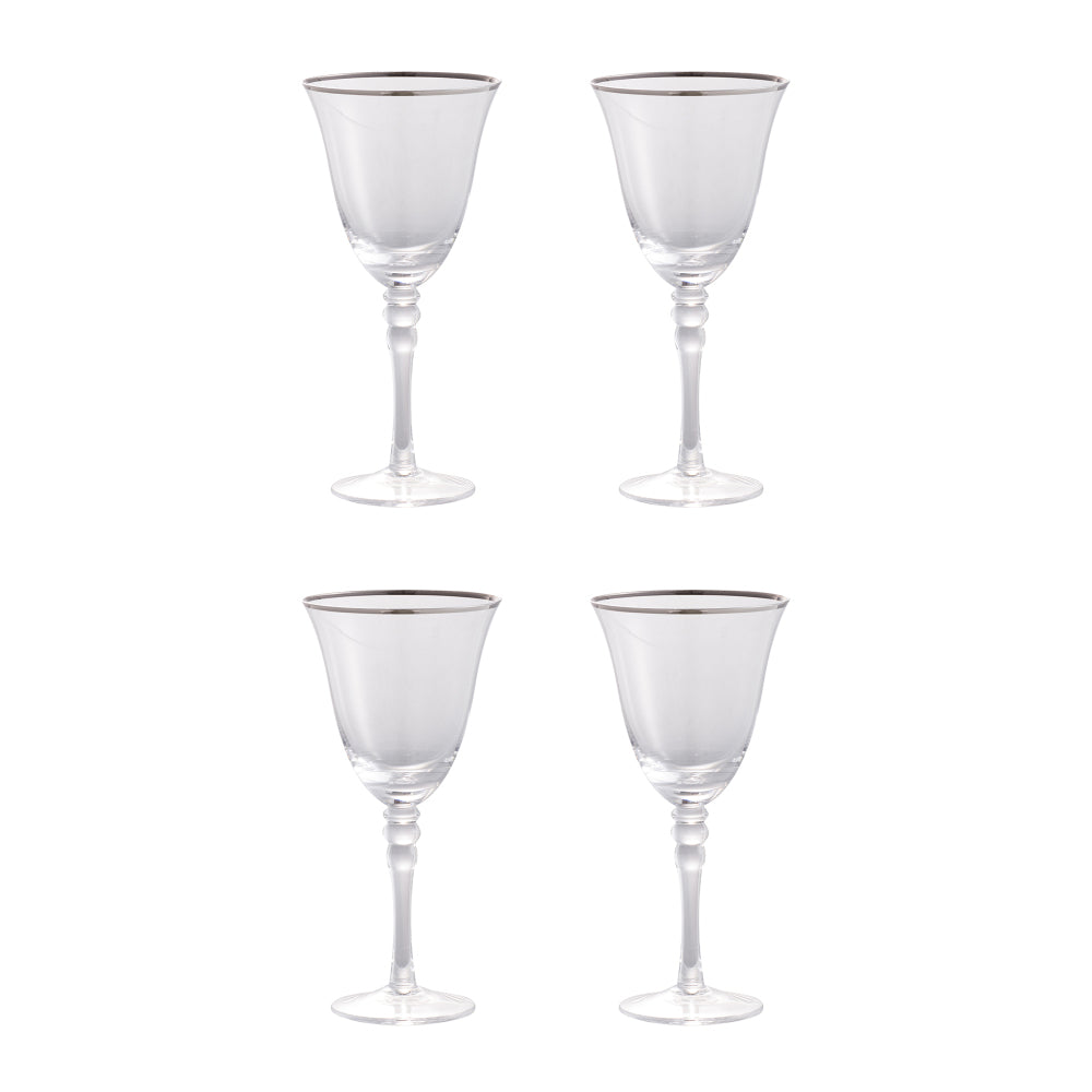 D3.7x7.7" Felicity Wine Glass with Silver Rim, Set of 4