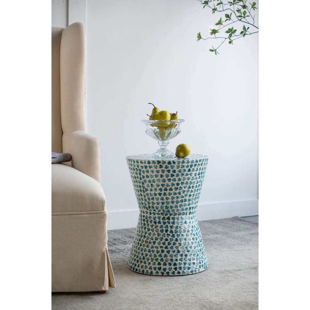 18x18x21" Hexagonal Capes Capiz Stool, Cream/Yellow