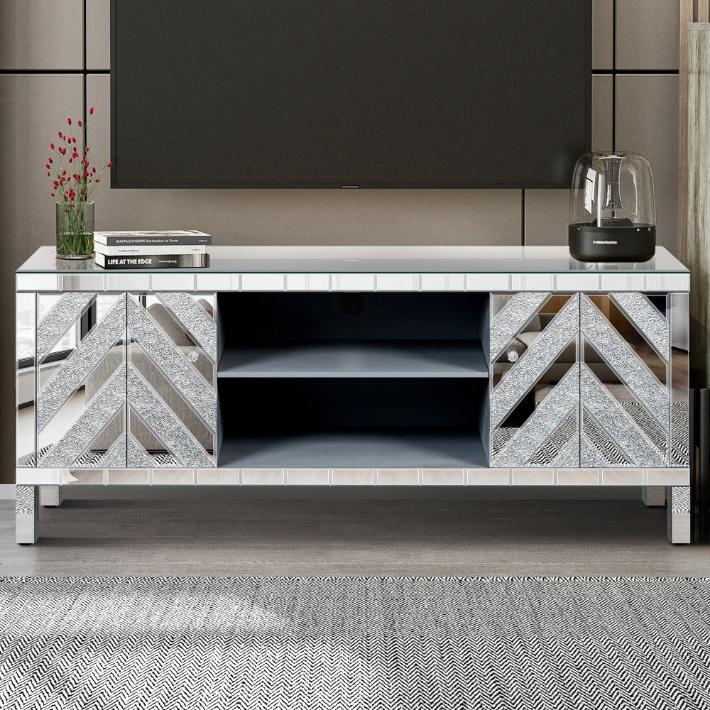 Storage Cabinet with Mirror Trim and M Shape Design Spliced Combination For Living Room, Dining Room, Entryway, Kitchen