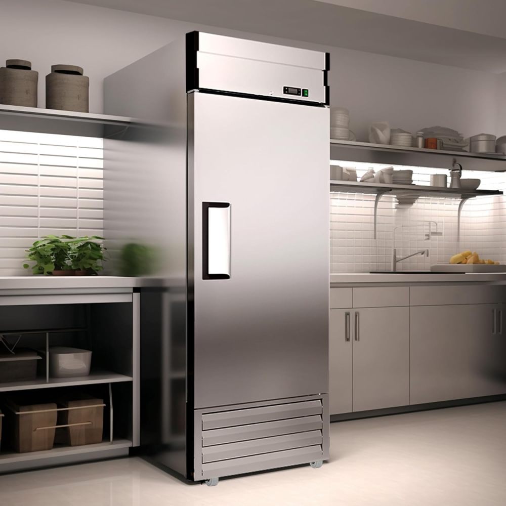 27" W Dynamic Cooling Commercial Refrigerator 23 Cu. Ft OmniSmart Temperature Control 33℉~41℉ Stainless Steel Reach-In Commercial Refrigerator Digital Thermostat LED Lighting 3 Shelves
