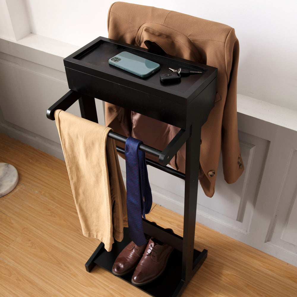 White Portable Garment Rack,Clothes Valet Stand with Storage Organizer
