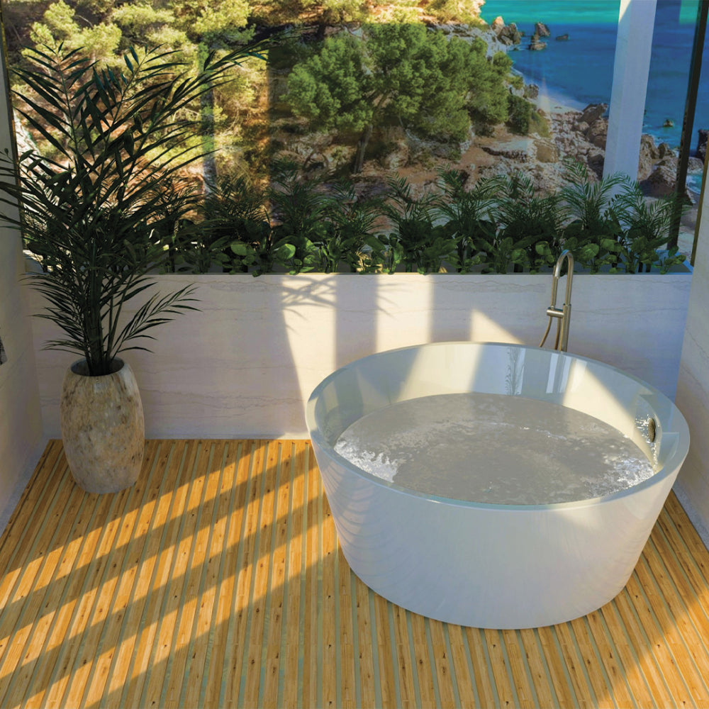 DAX Round Freestanding Acrylic Bathtub - Glossy White - 57" diameter