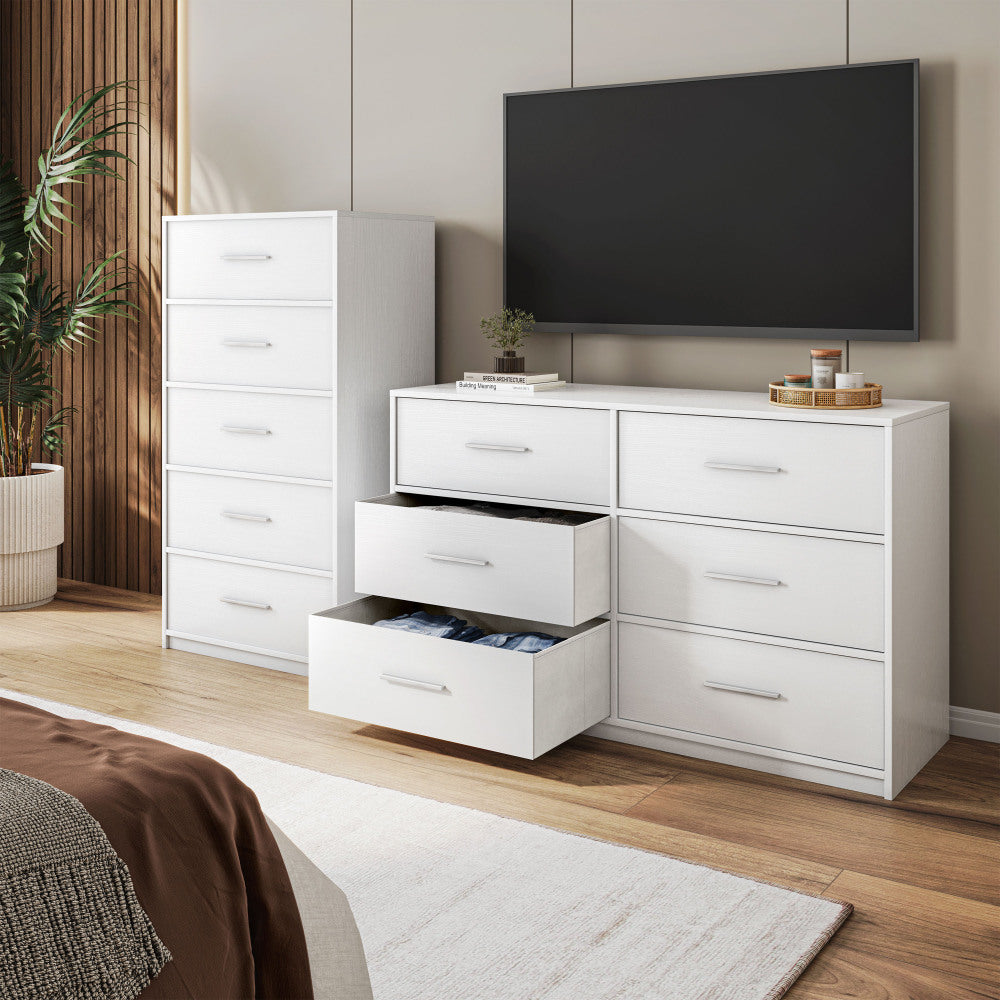 5-Drawer Dresser with Large Fabric Drawers, White