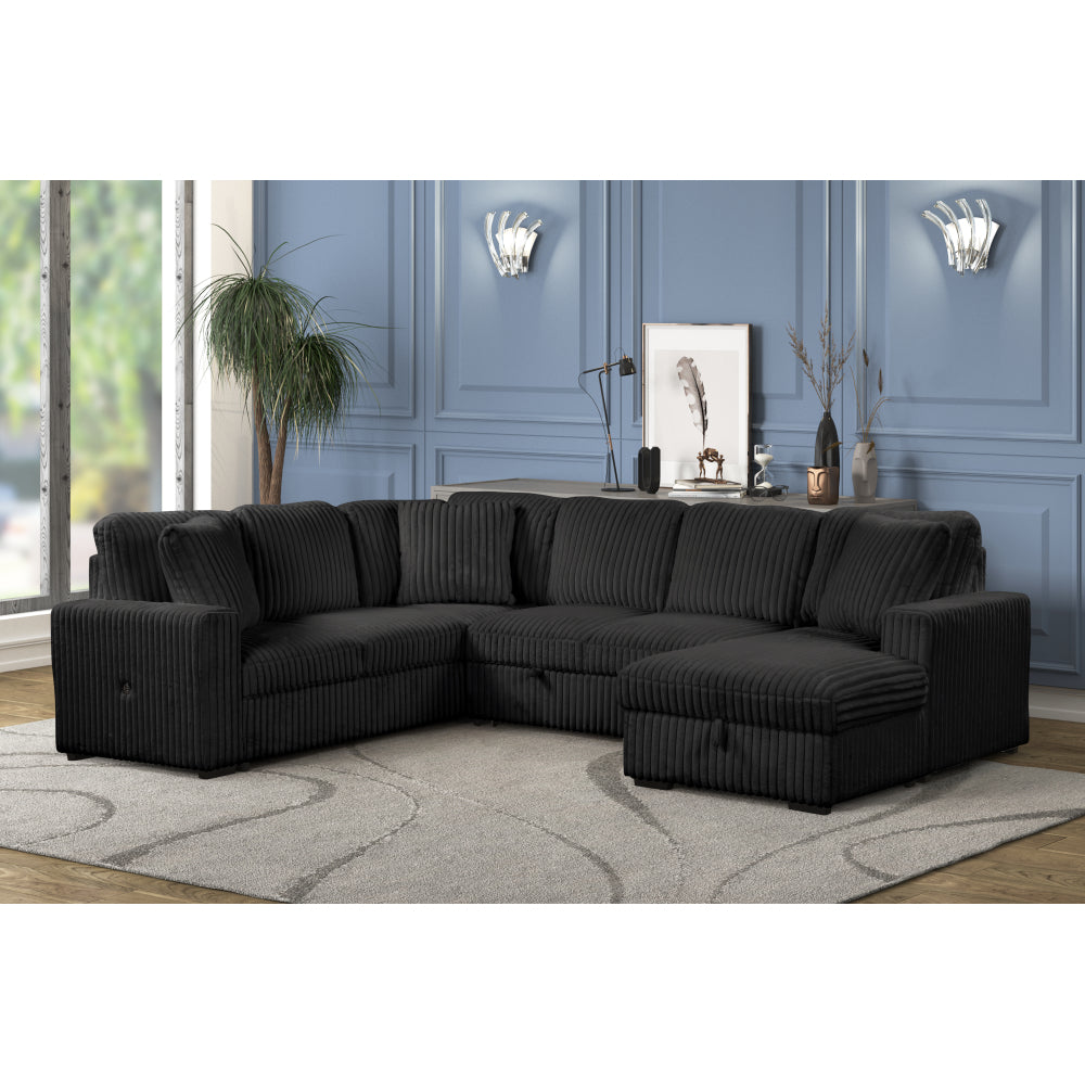 Grande Modern Style Sectional Sofa with USB-C, Sleeper Function & Storage Made with wood in Black (NJ INVENTORY)