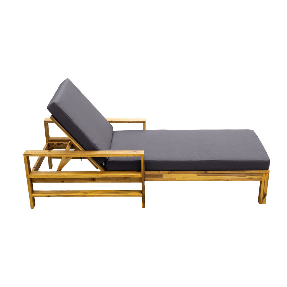 U_Style  Acacia Wood Adjustable Backrest Outdoor Lounge Chair, Suitable for Gardens, Terraces, and Poolside Areas