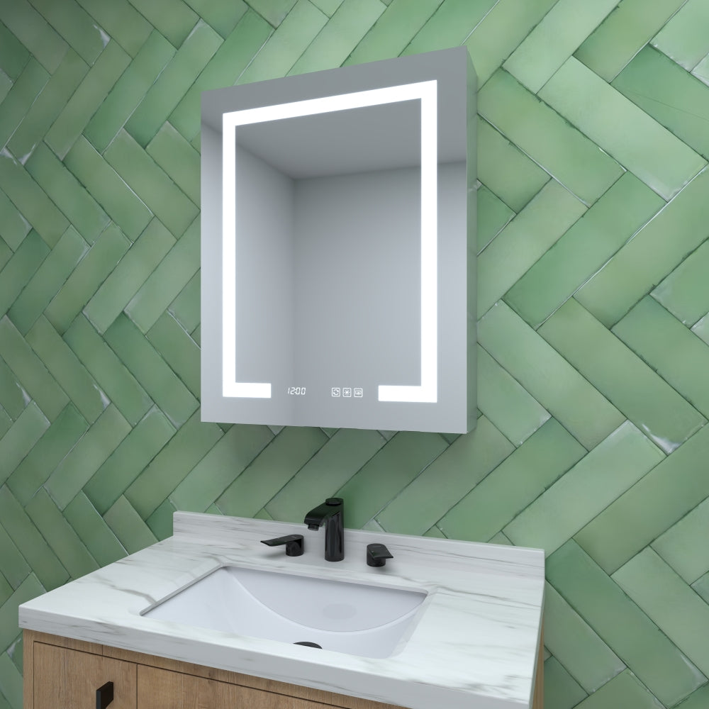 48 in. W x 30 in. H Rectangular Silver Aluminum Recessed/Surface Mount Medicine Cabinet with Mirror LED and Clock