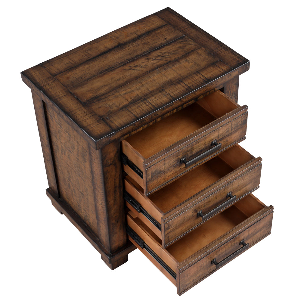 Rustic Three Drawer Reclaimed Solid Wood Farmhouse Nightstand (old sku:WF298401AAD)