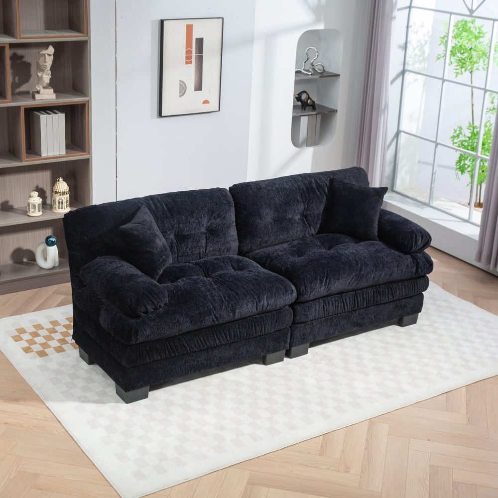Two-seat Sectional Sofa Modular Deep Seat Sofa Couch Chenille Sofa Sleeper Comfy Upholstered Furniture for Living Room Apartment Studio Office-Khaki