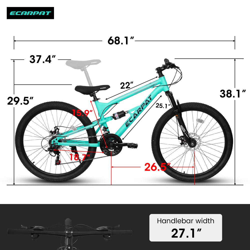 A26207 26 Inch Steel Frame Shock Fork Plus Shock Absorber 21-speed Unisex Mountain Bike