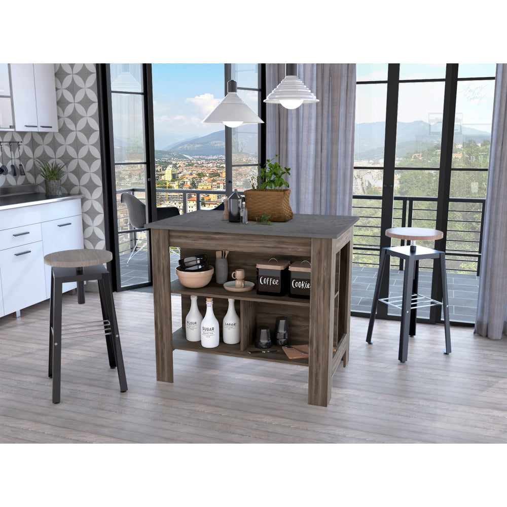 Brooklyn  Kitchen Island, Three Concealed Shelves