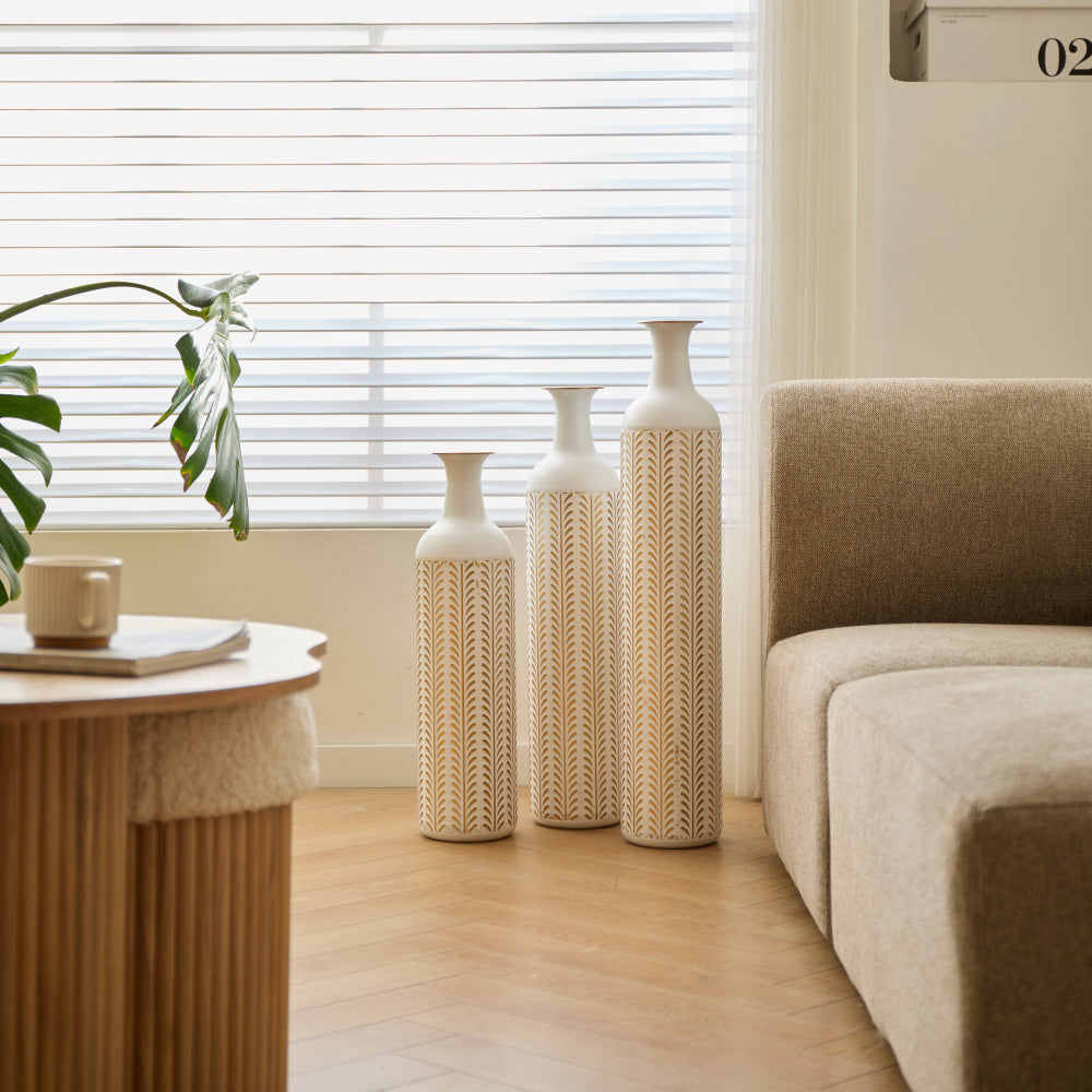 Floor metal vase modern style decoration home white metal vase 3-piece set gorgeous home decoration large glazed metal vase