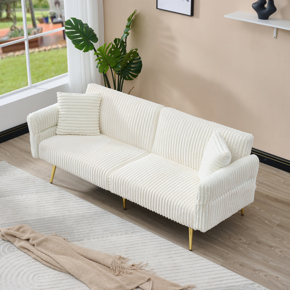 79 inch corduroy sofa bed, foldable double sofa bed with folding armrests, suitable for living rooms and small spaces