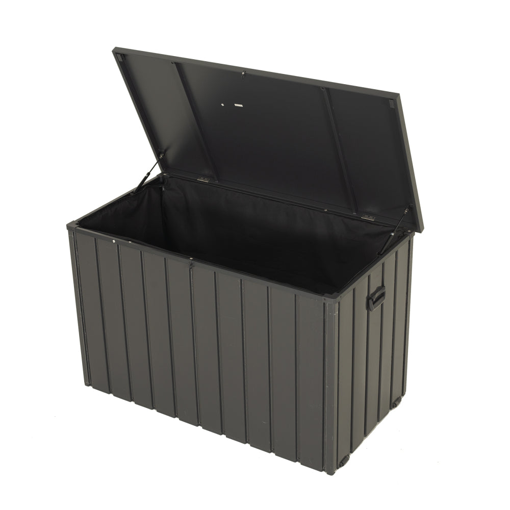 100 Gallon Outdoor Storage Deck Box Waterproof, Large Patio Storage Bin for Outside Cushions, Throw Pillows, Garden Tools, Lockable (Dark Gray)