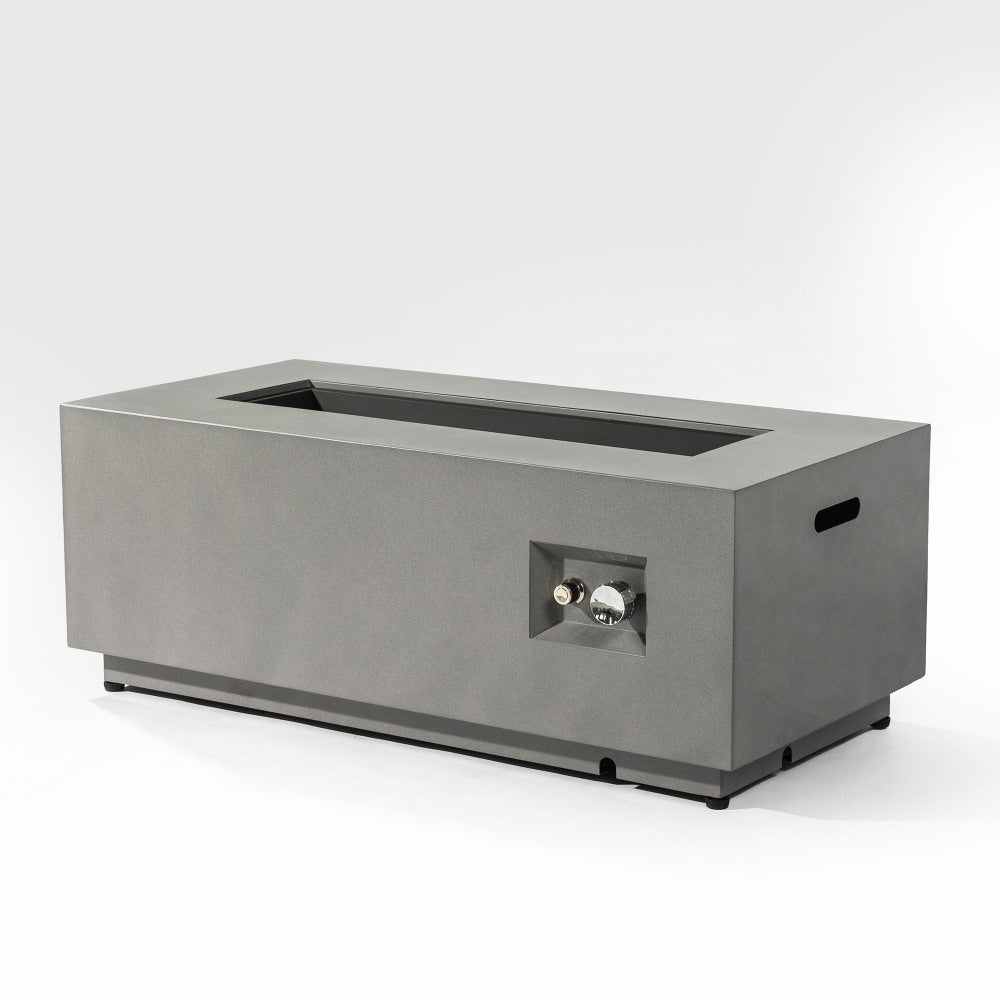 42" Propane Gas Fire Pit Table 2-Pieces, 50000 BTU Rectangular Steel Fire Pit with Glass Wind Guard for Outside Patio Deck Garden Courtyard -Gray