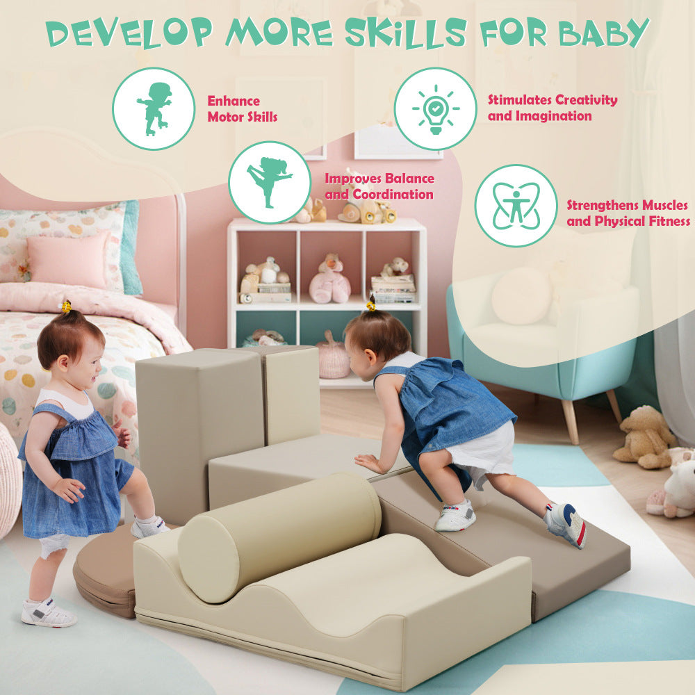 7-Piece Indoor Climbing Foam for Kids, Soft PU Toddler Climbing Toys, Indoor Climb and Crawl Activity Play Set