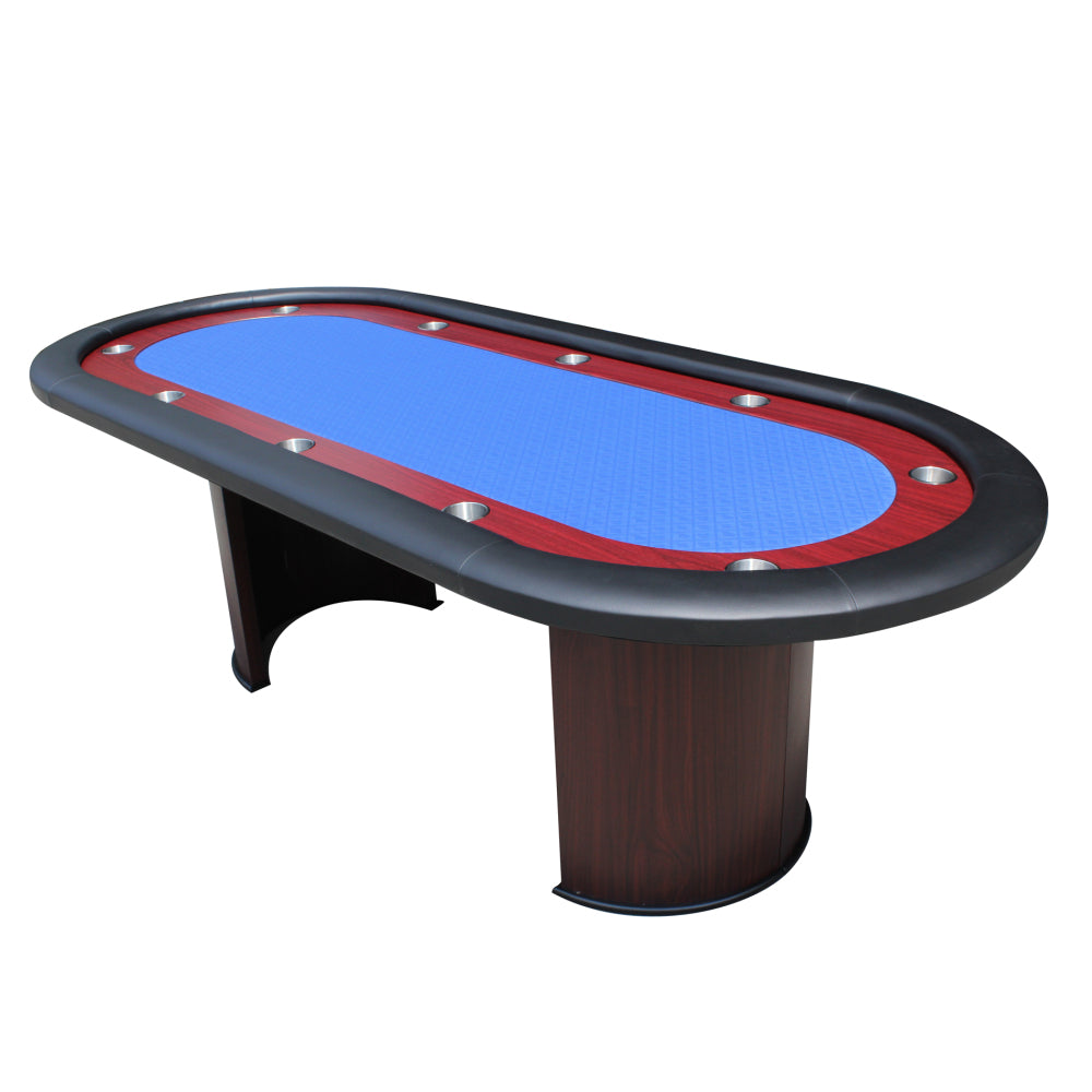 96" Poker Table for 10 Players with Speed Cloth Wooden Texture Racetrack Luna Legs Model 16365 Blue