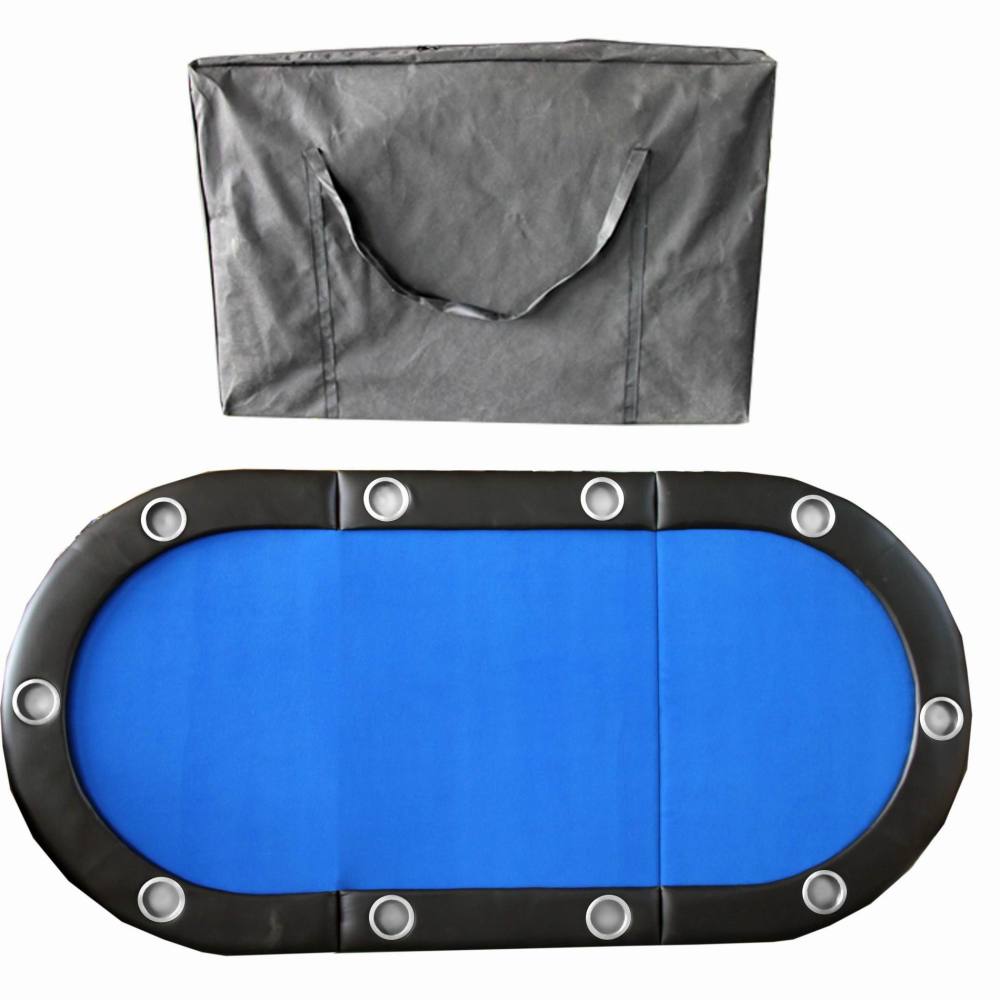 Folding Poker Table Top for 10 Players Tri-Fold Texas Holdem Blackjack Casino Game Tabletop Blue
