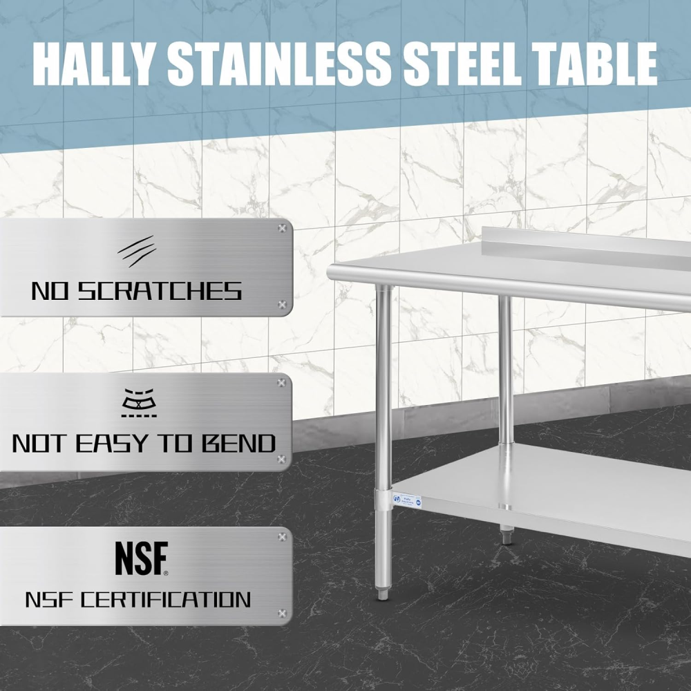 Stainless Steel Table 30 x 60 Inches Metal Prep Table with Adjustable Undershelf, Stainless Table for Commercial Kitchen, Outdoor, Restaurant, Hotel & Garage