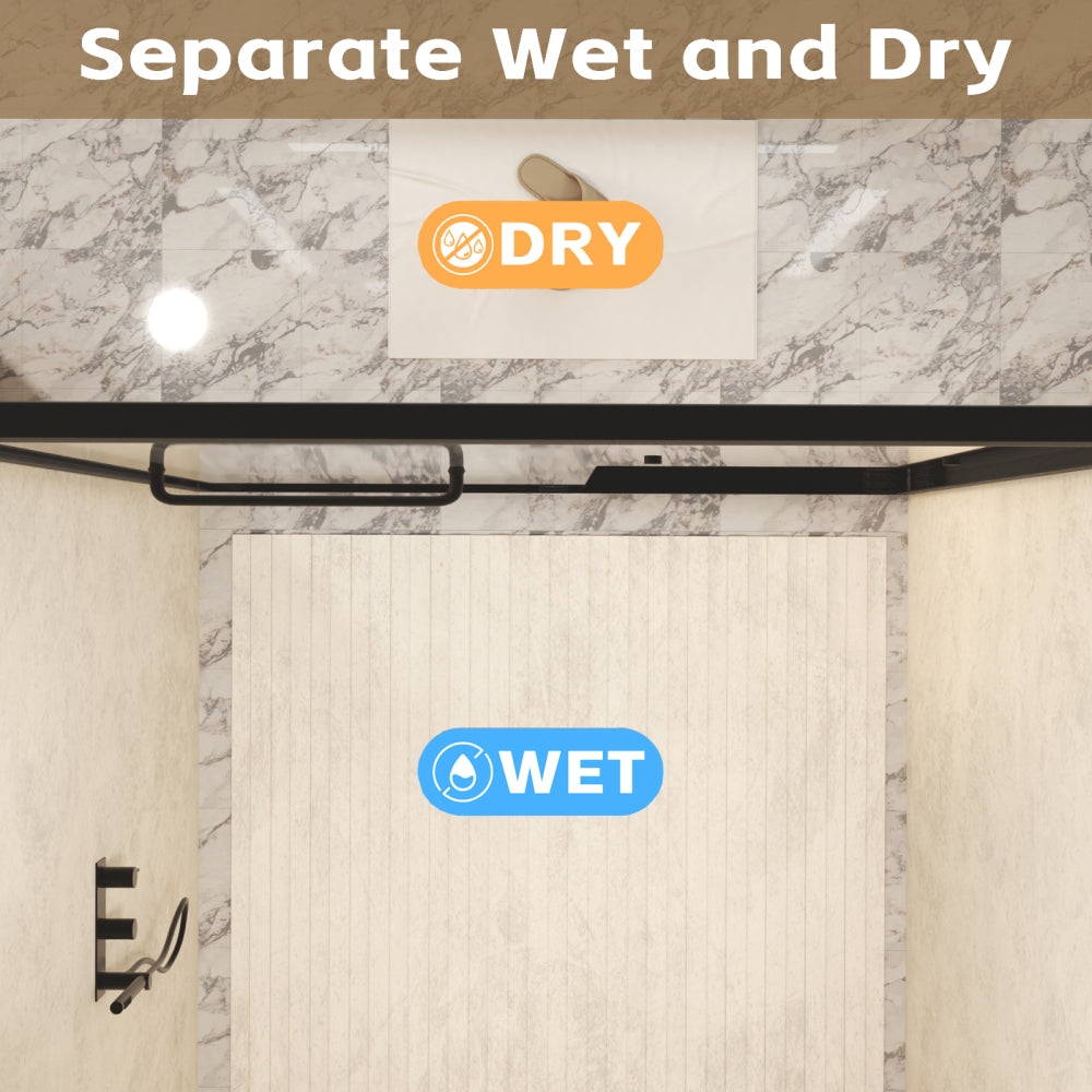 56-60 " x 72" Tempered Glass with Explosion Proof Film, Aluminum Frame Double Sliding Shower Door, "1/4 (6 mm), Stainless Steel handle, Matte Black