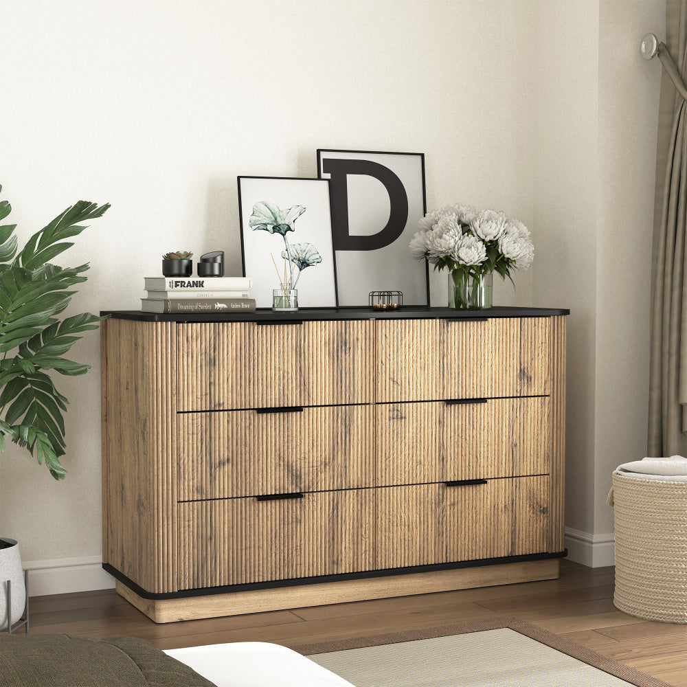Modern Multi-functional Six-drawer MDF Cabinet,The perfect combination of rounded corners and multifunctional design, with Product Dimensions of 47.2*15.7*29.6 Inches.