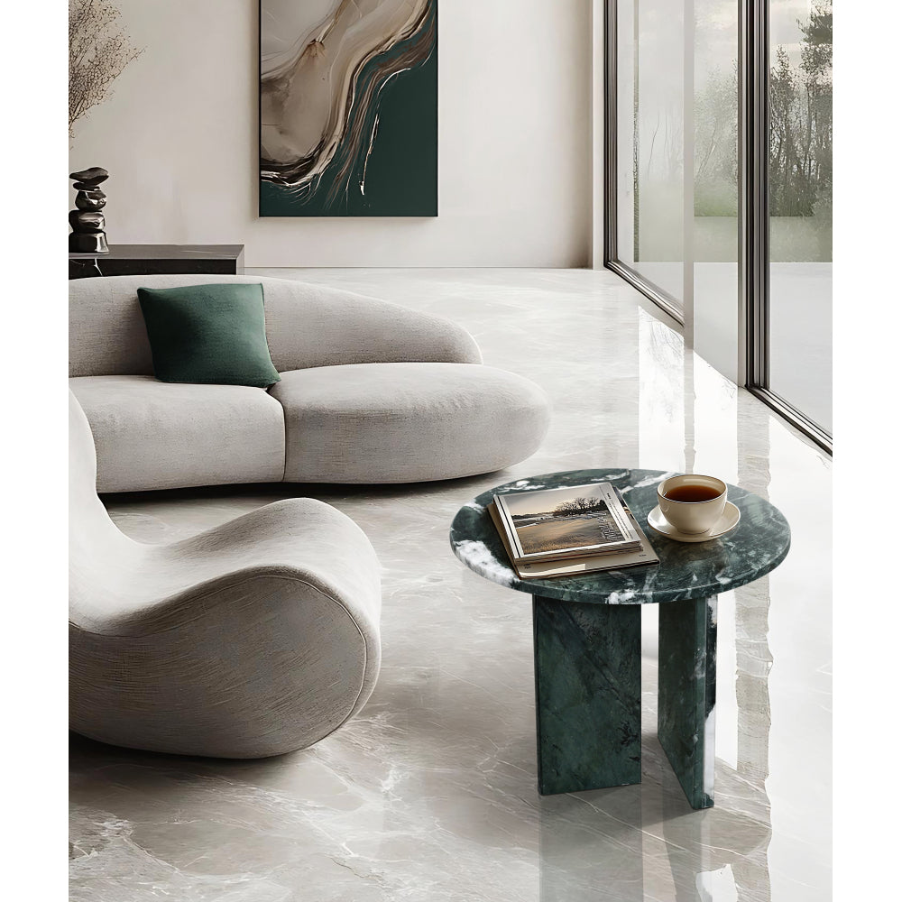 Blue gray natural marble coffee table, small table, living room table, natural stone, Ø27.6 h12.6 Inch/Ø70 h32 cm, genuine marble, real marble