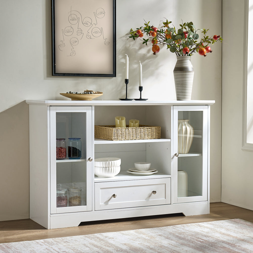 Sideboard Buffet Cabinet, 51" Large Kitchen Storage Cabinet with Drawers, Doors and Adjustable Shelves, Farmhouse Wooden Coffee Bar for Kitchen, White