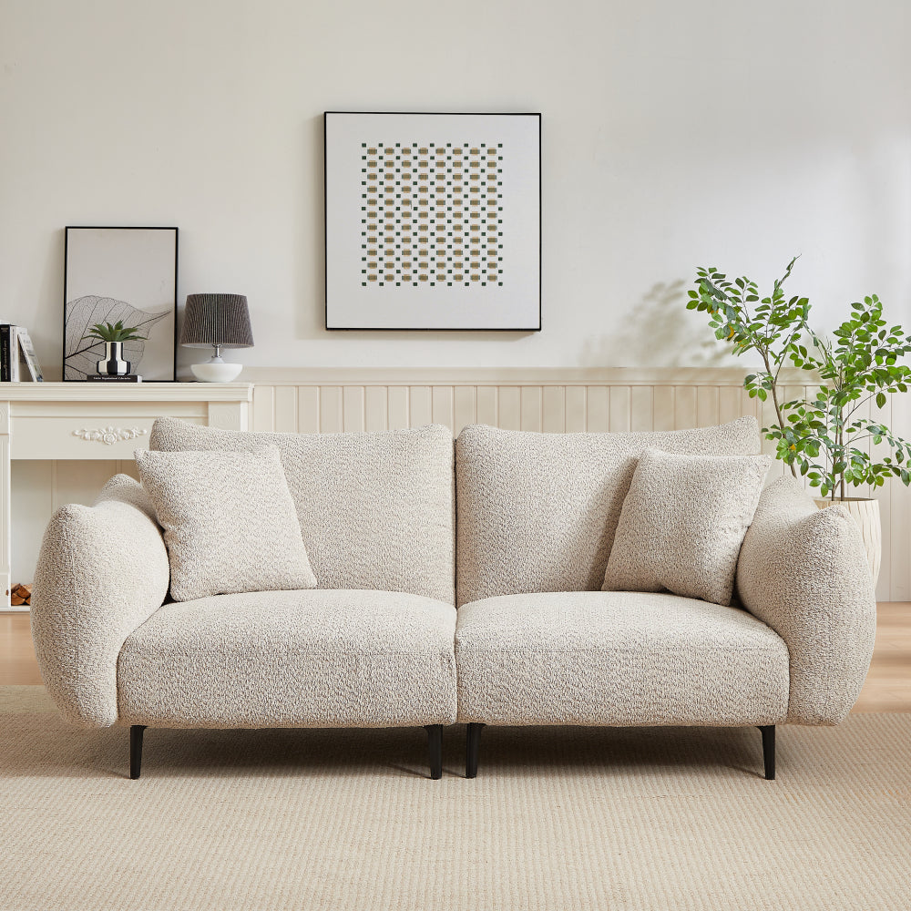 Pet-Friendly Loveseat 2-Seater Couch - 75.6" Fabric Upholstered with Rolled Arm & Removable Back Cushion, Small Space Friendly for Living Room, Bedroom & Apartment, Beige White