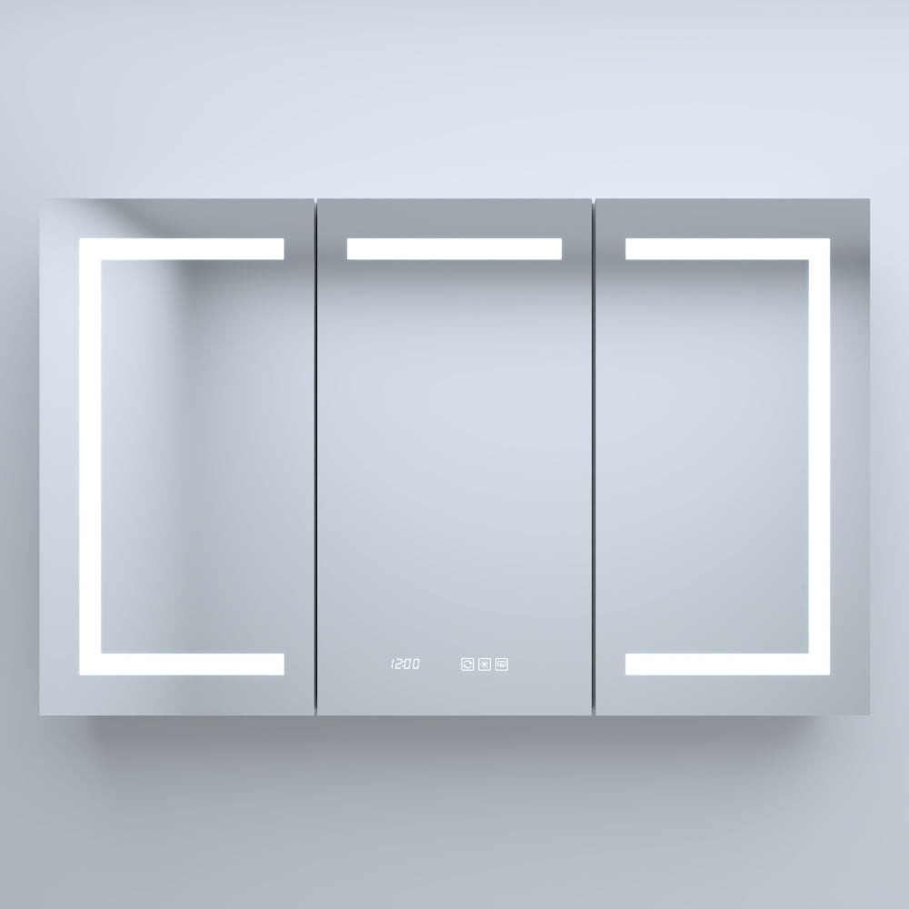 48 in. W x 30 in. H Rectangular Silver Aluminum Recessed/Surface Mount Medicine Cabinet with Mirror LED and Clock