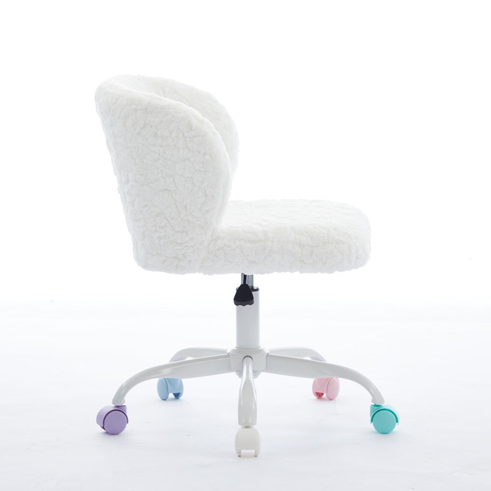 A&A Furniture Office Chair,Artificial rabbit hair Home Office Chair with Metal Base,Adjustable Desk Chair Swivel Office Chair,Vanity Chair(Ivory)