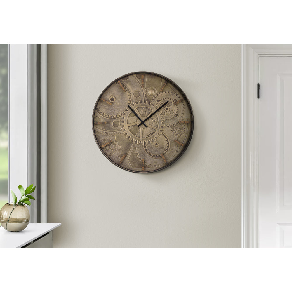 Clocks, 20" Round, Wall Clock, Brown, Transitional
