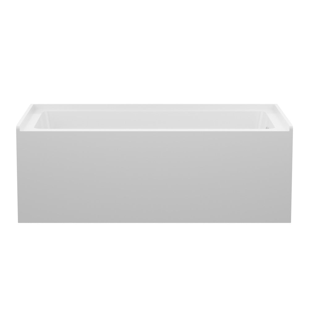60" Acrylic Alcove Soaking Bathtub with Skirt - Glossy White, Back-to-Wall Design, Chrome Hand-Twist Drain