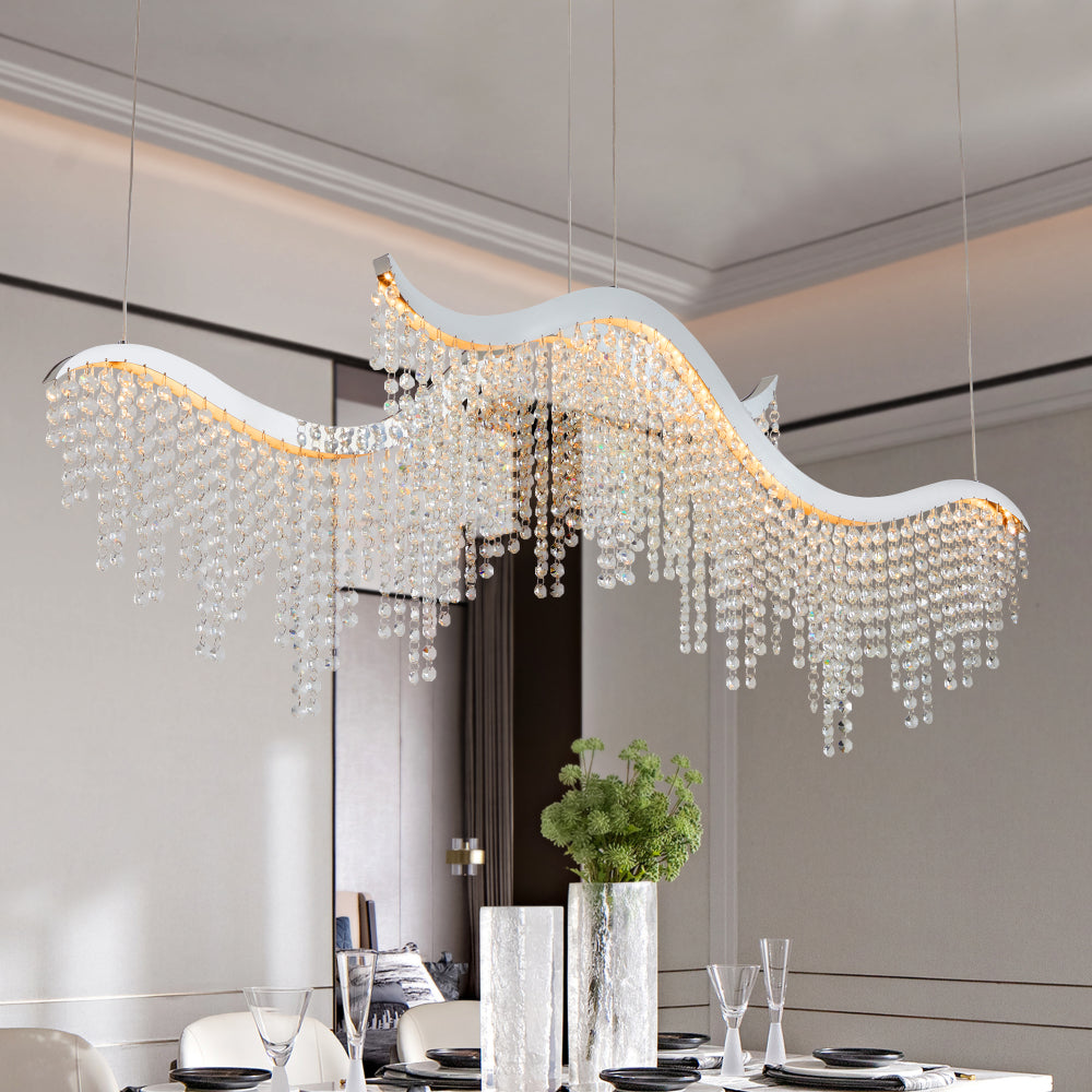 16-inch Luxury Crystal LED Chandelier - Adjustable Height and Color Temperature (3000K-6000K) - Modern Chandelier for Living Room, Dining Room and Bedroom