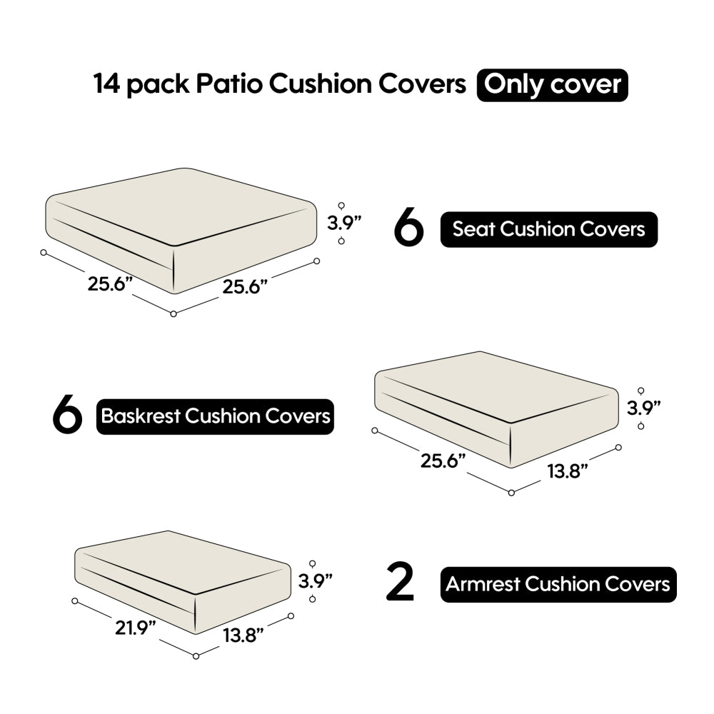 Cushion Covers for 7 Pcs (6-Seaters) Wicker Rattan Sectional Sofa, 14Pack Cushion Slipcovers Set Seat and Back,Outdoor Cushion Slipcover with Zipper, (Only Cover) Grey