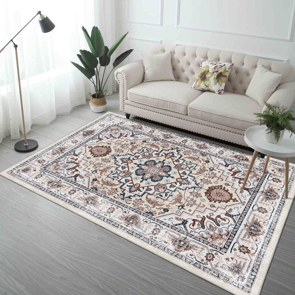 Area Rug 5x7 Vintage Bohemian Persian Non-slip Washable Rug For Living Room Kitchen Bedroom Living Room Flower Design Orange-yellow