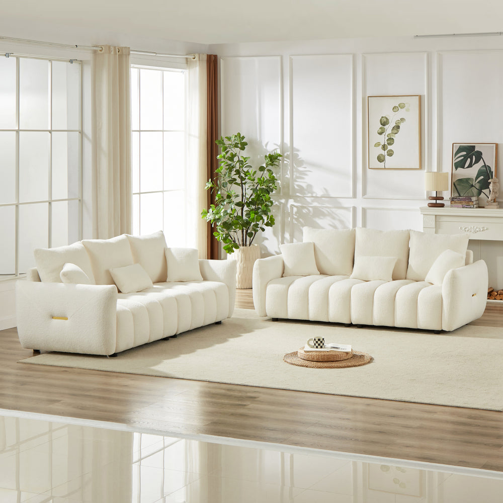 [video]MH 82" Premium Teddy fabric Sofa with 3 Back Pillows and 3 back Cushions Solid Wood Frame 3-Seater Sofa, Oversized Upholstered Chair for Living Room, Bedroom, Apartment and Office